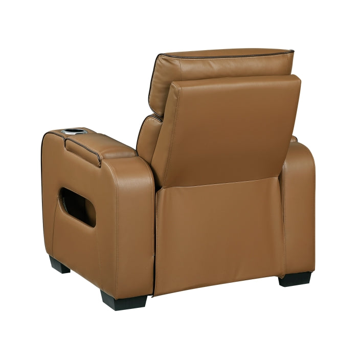 Fairway Power Reclining Chair with Power Headrest, Cup holders and Storage Arms(Top and Side), Charging Ports and LED lighting (9516BRW-1PWH)