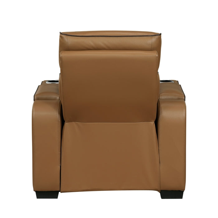 Fairway Power Reclining Chair with Power Headrest, Cup holders and Storage Arms(Top and Side), Charging Ports and LED lighting (9516BRW-1PWH)