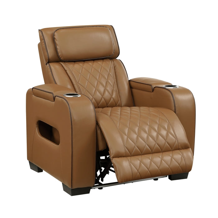 Fairway Power Reclining Chair with Power Headrest, Cup holders and Storage Arms(Top and Side), Charging Ports and LED lighting (9516BRW-1PWH)