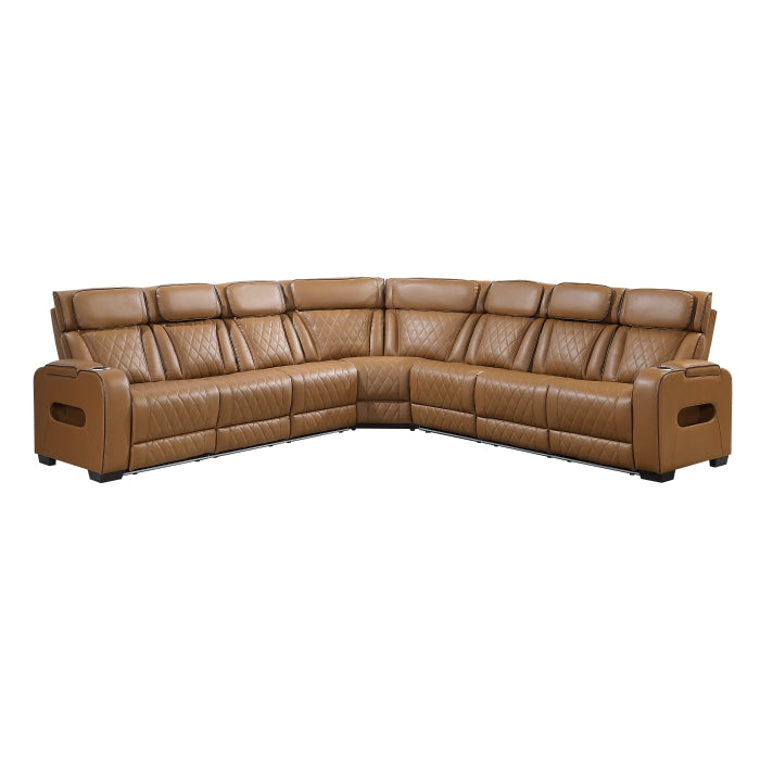 Fairway 3-Piece Power Reclining Sectional with Center Drop-Down Cup Holders, Power Headrests, Storage Arms(Top and Side), Cup holders, Charging Ports, Reading Lights, Wireless Chargers, Charging Ports and LED Lighting (9516BRWS*33L3RPWH)