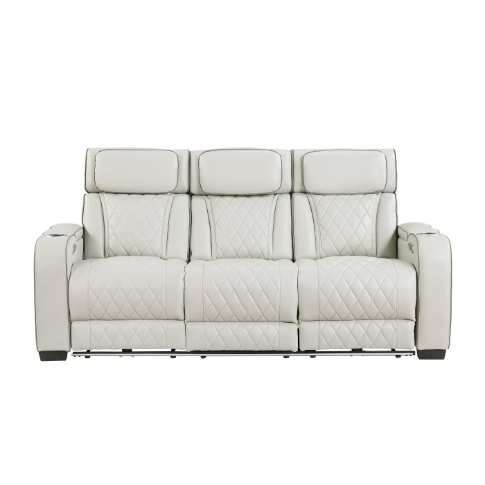 Fairway Power Double Reclining Sofa with Center Drop-Down Cup Holders, Power Headrests, Storage Arms(Top and Side), Cup holders and Reading Lights, Two Wireless Chargers, Charging Ports and LED Lighting (9516TPE-3PWH)