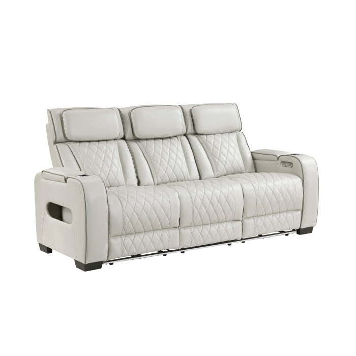 Fairway Power Double Reclining Sofa with Center Drop-Down Cup Holders, Power Headrests, Storage Arms(Top and Side), Cup holders and Reading Lights, Two Wireless Chargers, Charging Ports and LED Lighting (9516TPE-3PWH)