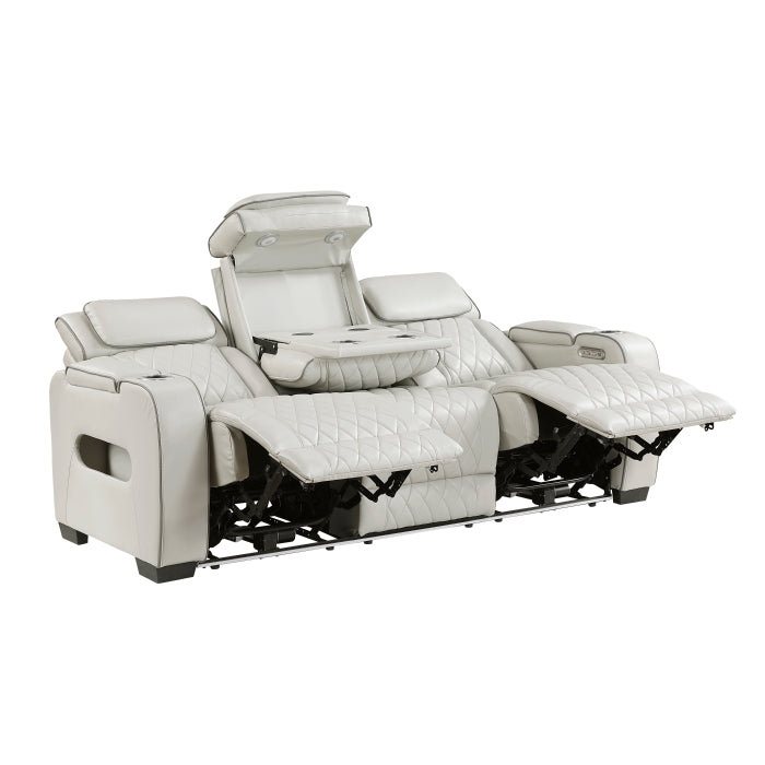 Fairway Power Double Reclining Sofa with Center Drop-Down Cup Holders, Power Headrests, Storage Arms(Top and Side), Cup holders and Reading Lights, Two Wireless Chargers, Charging Ports and LED Lighting (9516TPE-3PWH)