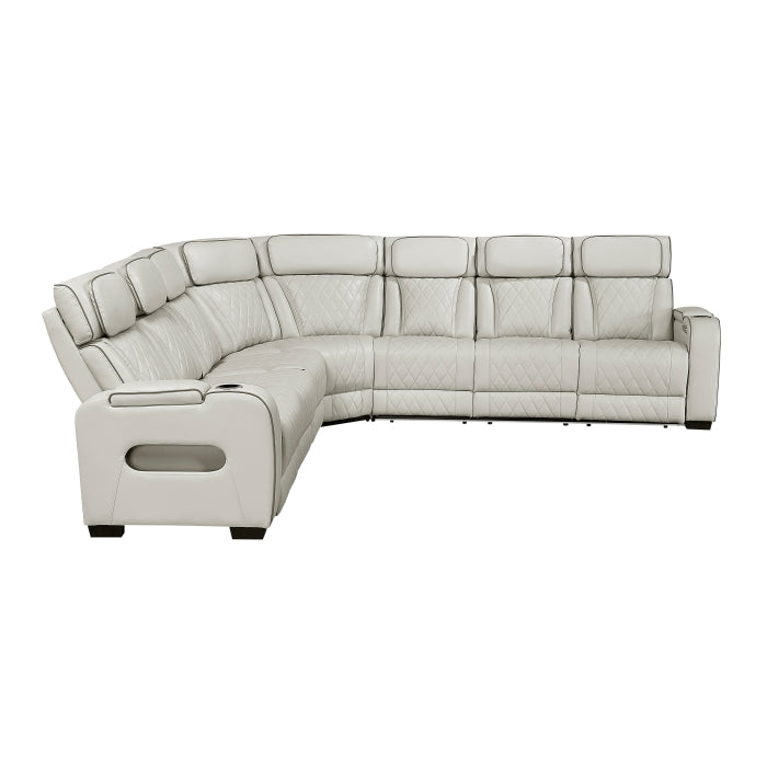 Fairway 3-Piece Power Reclining Sectional with Center Drop-Down Cup Holders, Power Headrests, Storage Arms(Top and Side), Cup holders, Charging Ports, Reading Lights, Wireless Chargers, Charging Ports and LED Lighting (9516TPES*33L3RPWH)