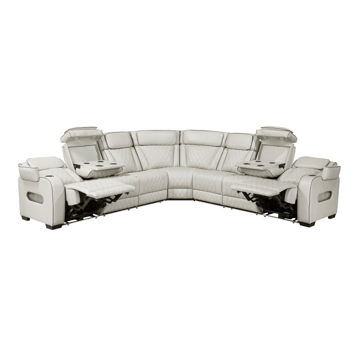 Fairway 3-Piece Power Reclining Sectional with Center Drop-Down Cup Holders, Power Headrests, Storage Arms(Top and Side), Cup holders, Charging Ports, Reading Lights, Wireless Chargers, Charging Ports and LED Lighting (9516TPES*33L3RPWH)