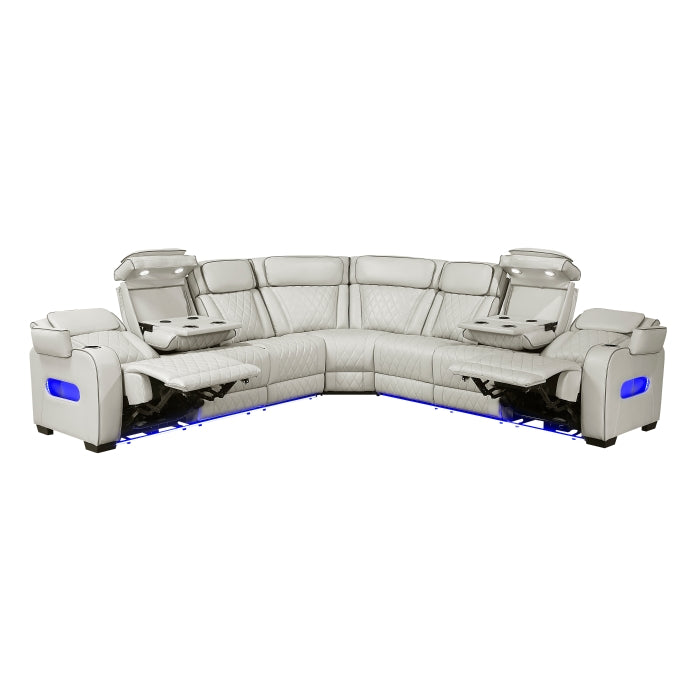 Fairway 3-Piece Power Reclining Sectional with Center Drop-Down Cup Holders, Power Headrests, Storage Arms(Top and Side), Cup holders, Charging Ports, Reading Lights, Wireless Chargers, Charging Ports and LED Lighting (9516TPES*33L3RPWH)