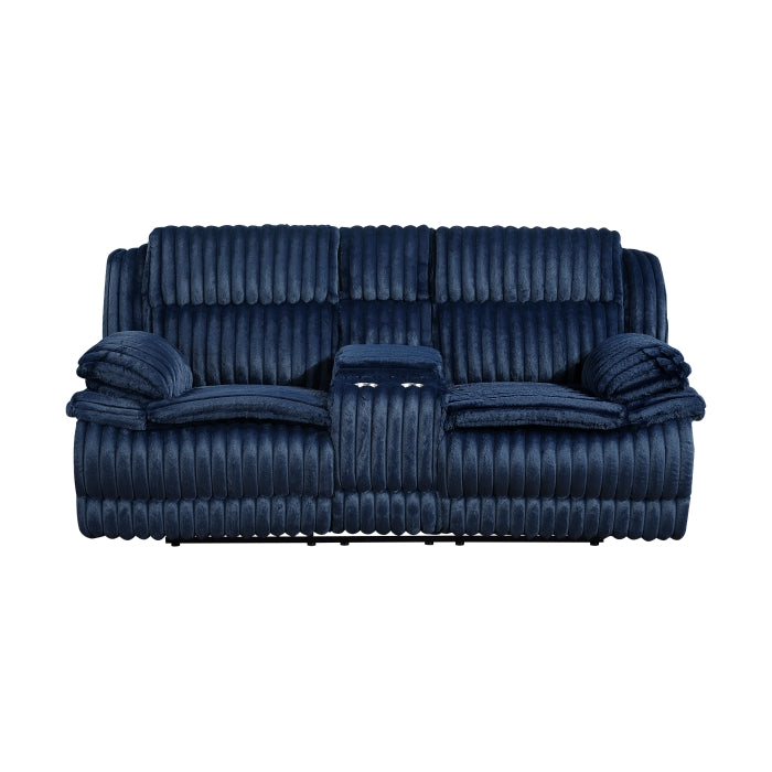 Goodland Blue Manual Reclining Loveseat — Goodland Double Reclining Love Seat with Center Console (9577BU-2)