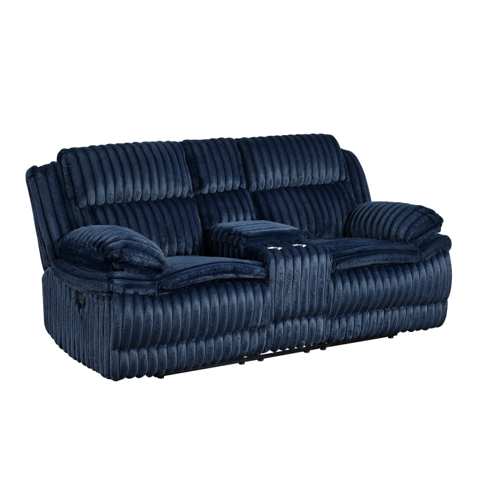 Goodland Blue Manual Reclining Loveseat — Goodland Double Reclining Love Seat with Center Console (9577BU-2)