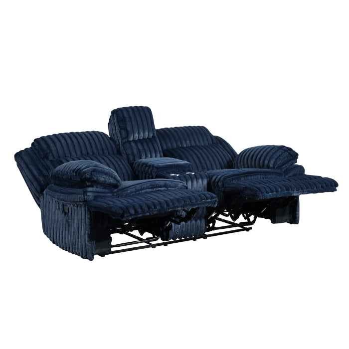 Goodland Blue Manual Reclining Loveseat — Goodland Double Reclining Love Seat with Center Console (9577BU-2)