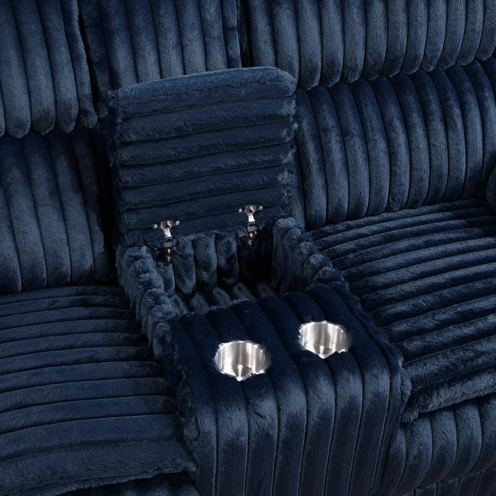 Goodland Blue Manual Reclining Loveseat — Goodland Double Reclining Love Seat with Center Console (9577BU-2)
