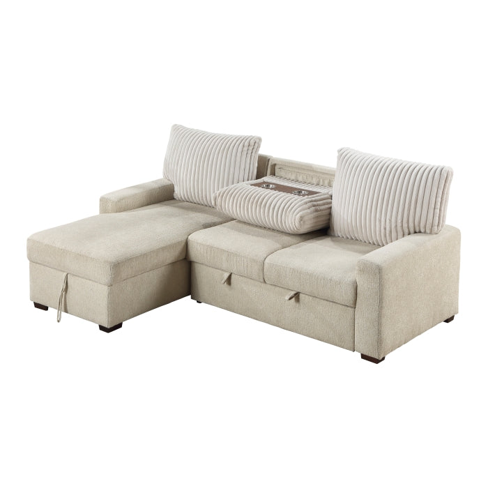 Gallatin 2-Piece Sectional with Left Chaise and Drop-Down Cup holders, Storage Pouch, Pull-out Bed and Hidden Storage