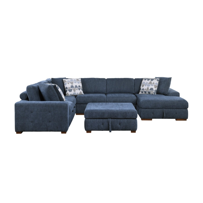 Raife 5-Piece Sectional with Right Chaise and Storage Ottoman (9624BU*52LRC)