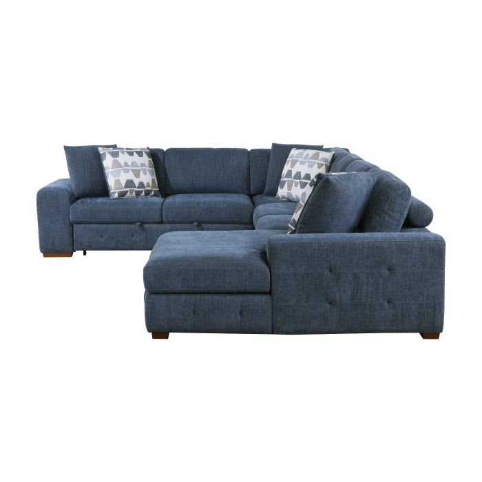 Raife 5-Piece Sectional with Right Chaise and Storage Ottoman (9624BU*52LRC)