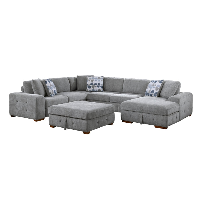 Raife 5-Piece Sectional with Right Chaise and Storage Ottoman (9624GY*52LRC)