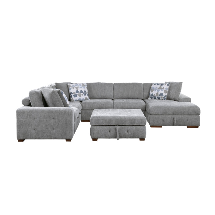 Raife 5-Piece Sectional with Right Chaise and Storage Ottoman (9624GY*52LRC)