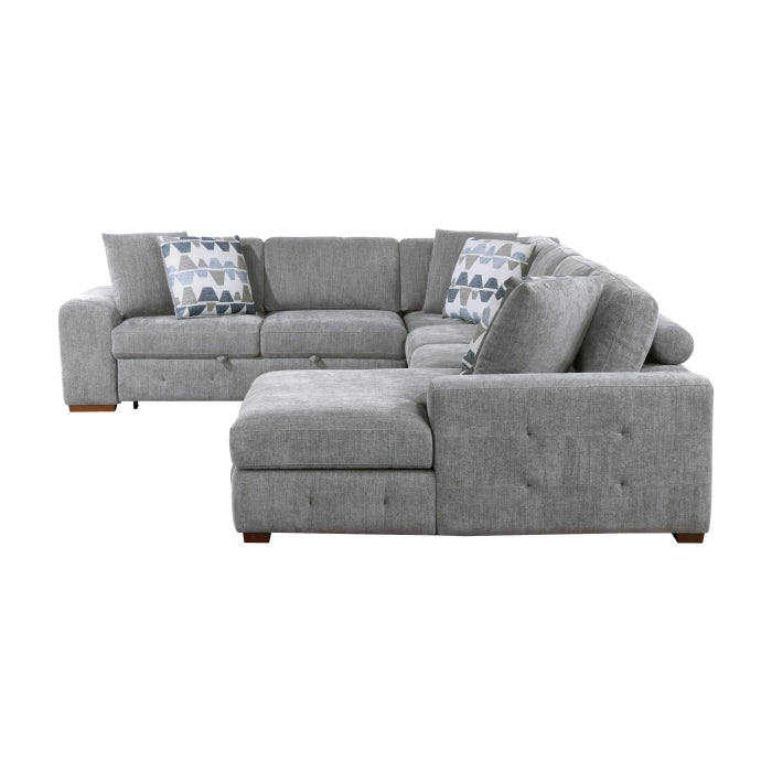 Raife 5-Piece Sectional with Right Chaise and Storage Ottoman (9624GY*52LRC)