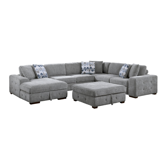 Raife 5-Piece Sectional with Left Chaise and Storage Ottoman (9624GY*5LC2R)