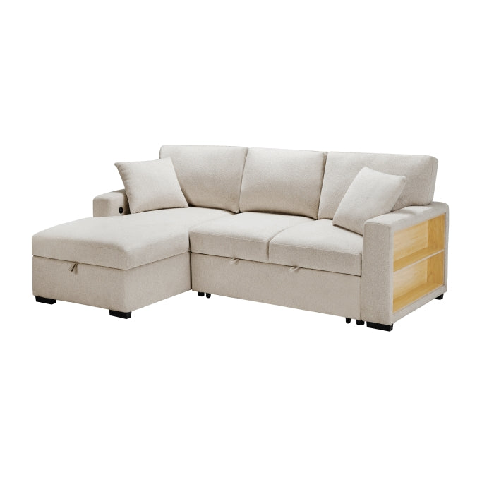Pompano Sectional with Left Chaise, Pull-out Bed and Hidden Storage, Charging Ports (9630BE*2LC2R)