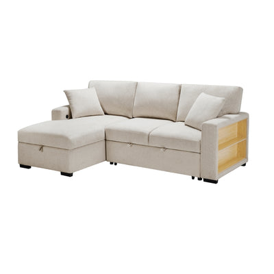Pompano Sectional with Left Chaise, Pull-out Bed and Hidden Storage, Charging Ports (9630BE*2LC2R)