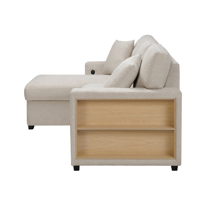 Pompano Sectional with Left Chaise, Pull-out Bed and Hidden Storage, Charging Ports (9630BE*2LC2R)
