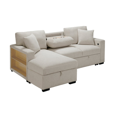Pompano Sectional with Left Chaise, Pull-out Bed and Hidden Storage, Charging Ports (9630BE*2LC2R)