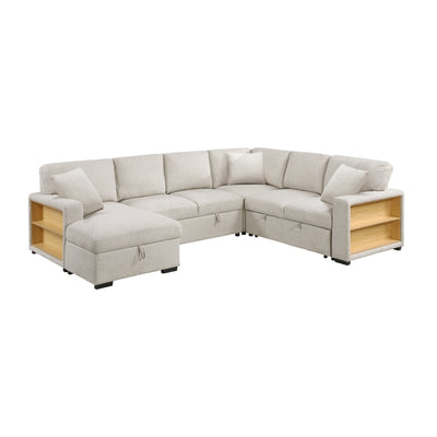 Pompano Sectional with Left Chaise, Pull-out Bed, Hidden Storages and Shelves, Charging Ports (9630BE*4LC2R)