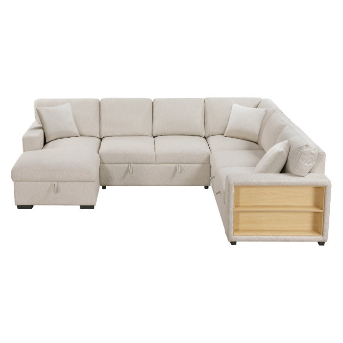 Pompano Sectional with Left Chaise, Pull-out Bed, Hidden Storages and Shelves, Charging Ports (9630BE*4LC2R)