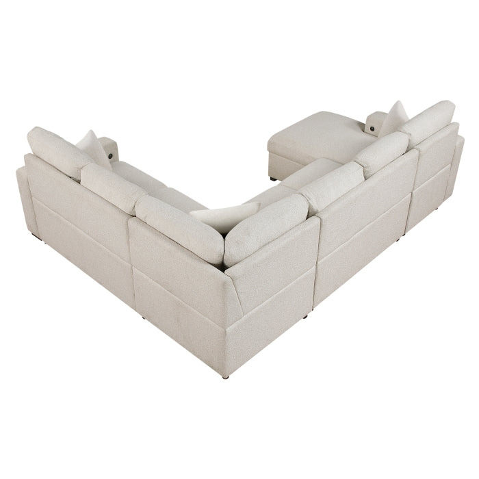 Pompano Sectional with Left Chaise, Pull-out Bed, Hidden Storages and Shelves, Charging Ports (9630BE*4LC2R)