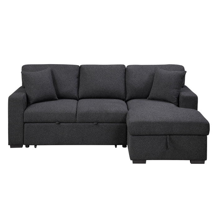 Pompano Sectional with Right Chaise, Pull-out Bed, Hidden Storage and Shelves, Charging Ports (9630BK*22LRC)