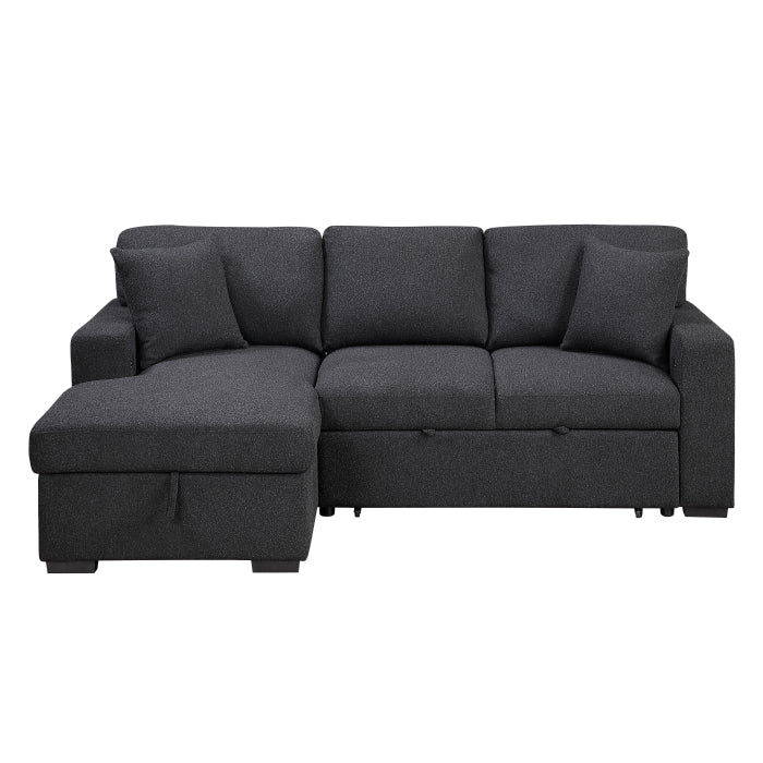 Pompano Sectional with Left Chaise, Pull-out Bed and Hidden Storage, Charging Ports (9630BK*2LC2R)