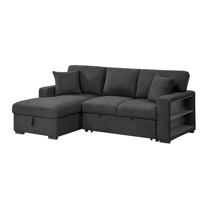 Pompano Sectional with Left Chaise, Pull-out Bed and Hidden Storage, Charging Ports (9630BK*2LC2R)
