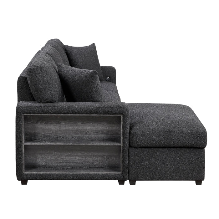 Pompano Sectional with Left Chaise, Pull-out Bed and Hidden Storage, Charging Ports (9630BK*2LC2R)
