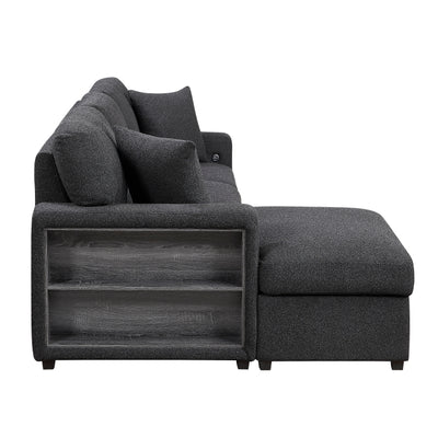 Pompano Sectional with Left Chaise, Pull-out Bed and Hidden Storage, Charging Ports (9630BK*2LC2R)