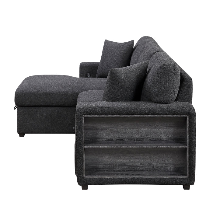 Pompano Sectional with Left Chaise, Pull-out Bed and Hidden Storage, Charging Ports (9630BK*2LC2R)