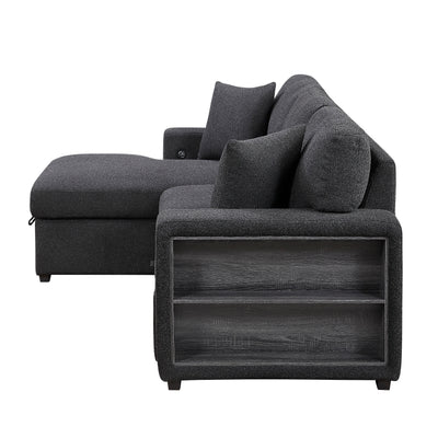 Pompano Sectional with Left Chaise, Pull-out Bed and Hidden Storage, Charging Ports (9630BK*2LC2R)