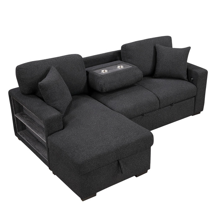 Pompano Sectional with Left Chaise, Pull-out Bed and Hidden Storage, Charging Ports (9630BK*2LC2R)