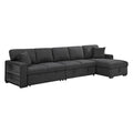 Pompano Sectional with Right Chaise, Pull-out Bed, Hidden Storages and Shelves, Charging Ports (9630BK*32LRC)