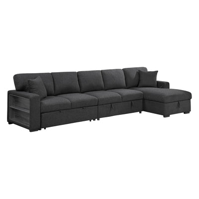 Pompano Sectional with Right Chaise, Pull-out Bed, Hidden Storages and Shelves, Charging Ports (9630BK*32LRC)