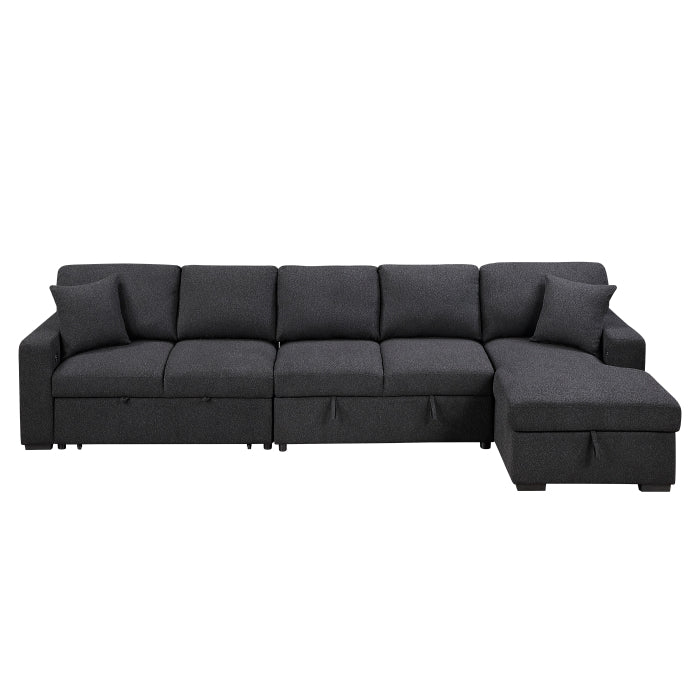 Pompano Sectional with Right Chaise, Pull-out Bed, Hidden Storages and Shelves, Charging Ports (9630BK*32LRC)