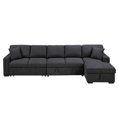 Pompano Sectional with Right Chaise, Pull-out Bed, Hidden Storages and Shelves, Charging Ports (9630BK*32LRC)