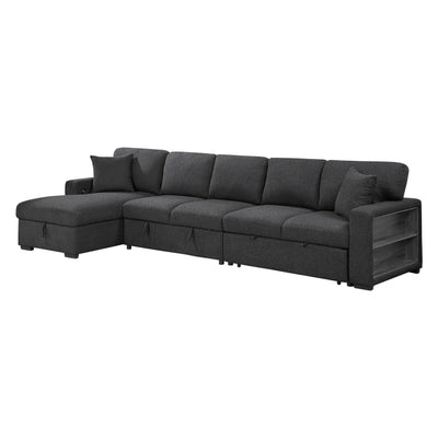 Pompano Sectional with Left Chaise, Pull-out Bed, Hidden Storages and Shelves, Charging Ports (9630BK*3LC2R)