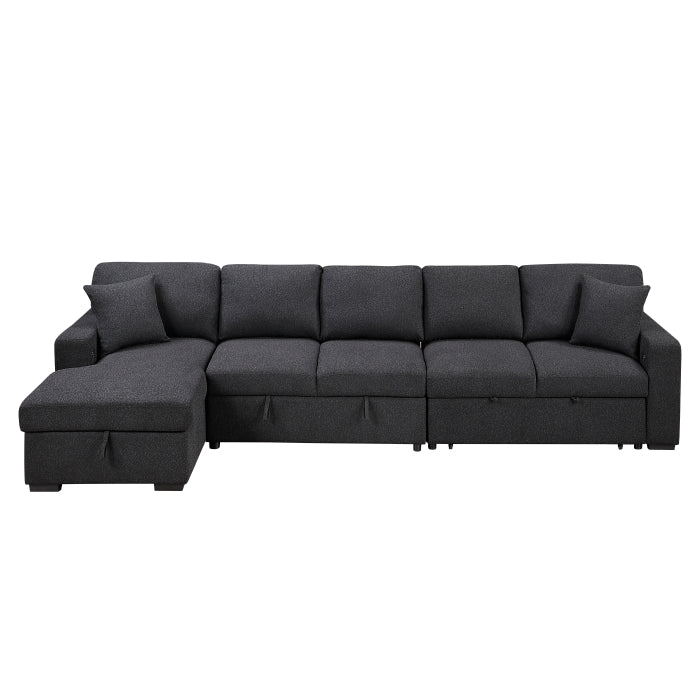 Pompano Sectional with Left Chaise, Pull-out Bed, Hidden Storages and Shelves, Charging Ports (9630BK*3LC2R)