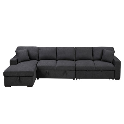 Pompano Sectional with Left Chaise, Pull-out Bed, Hidden Storages and Shelves, Charging Ports (9630BK*3LC2R)