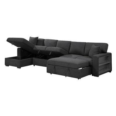 Pompano Sectional with Left Chaise, Pull-out Bed, Hidden Storages and Shelves, Charging Ports (9630BK*3LC2R)