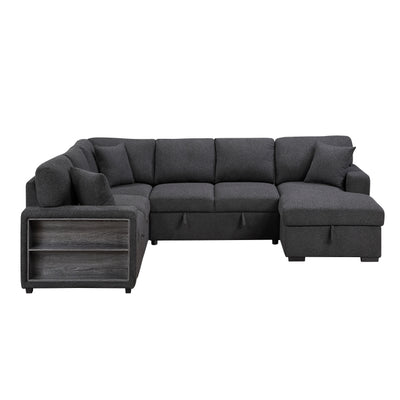 Pompano Sectional with Right Chaise, Pull-out Bed, Hidden Storages and Shelves, Charging Ports (9630BK*42LRC)