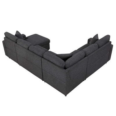 Pompano Sectional with Right Chaise, Pull-out Bed, Hidden Storages and Shelves, Charging Ports (9630BK*42LRC)