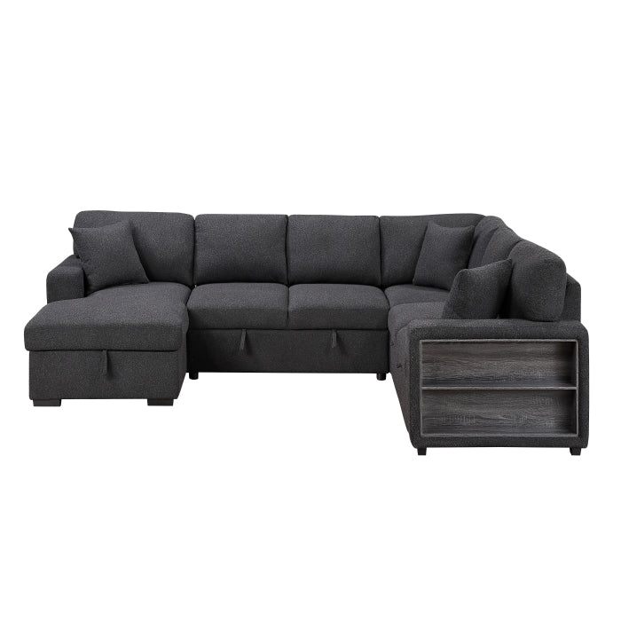 Pompano Sectional with Left Chaise, Pull-out Bed, Hidden Storages and Shelves, Charging Ports (9630BK*4LC2R)