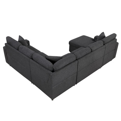 Pompano Sectional with Left Chaise, Pull-out Bed, Hidden Storages and Shelves, Charging Ports (9630BK*4LC2R)