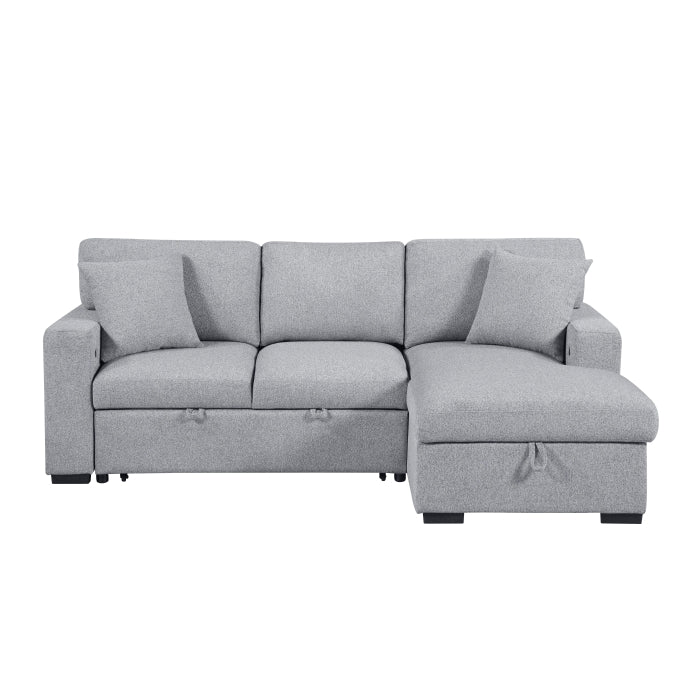 Pompano Sectional with Right Chaise, Pull-out Bed, Hidden Storage and Shelves, Charging Ports (9630GY*22LRC)