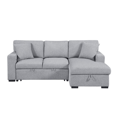 Pompano Sectional with Right Chaise, Pull-out Bed, Hidden Storage and Shelves, Charging Ports (9630GY*22LRC)